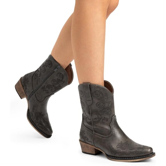 Dream Pairs Women's Grey Western Low Chunky Heels Square Toe Fall Ankle Boots - Picture 7 of 7